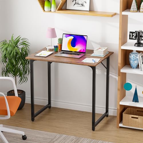 PayLessHere 32 inch Computer Desk,Office Desk with Metal Frame,Modern Simple Style for Home Office Study,Writing for Small Space,Brown - WoodArtSupply