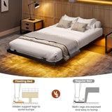 DICTAC Floating Bed Frame Twin XL Size with LED Lights, Metal Platform Twin XL Bed with Heavy Duty Steel Slats and 4 Mattress Slide Stopper, Black DICTAC
