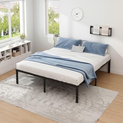 NEW JETO Metal Bed Frame,Queen Size Bed Frame with Storage Space,Heavy Duty Sturdy Mattress Foundation,Easy Assembly,No Box Spring Needed, Black,16 Inch,Queen NEW JETO