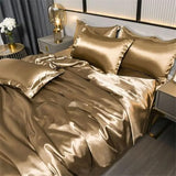 Luxury Silky Satin Bedding Set Solid Color Duvet Cover Pillowcase Bed Sheet for Single Double Queen King Bed Generic