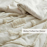 Oli Anderson Boho Tufted Comforter Set Queen Size, 3 Pcs Soft Jacquard Bedding Set for All Seasons, Shabby Chic Farmhouse Bedding Set with Comforters for All Seasons (Beige, Queen) Oli Anderson
