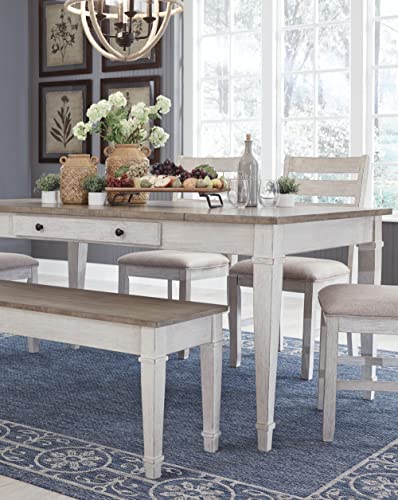 Signature Design by Ashley Skempton Farmhouse Rectangular Dining Room Table with Storage, White & Light Brown Signature Design by Ashley