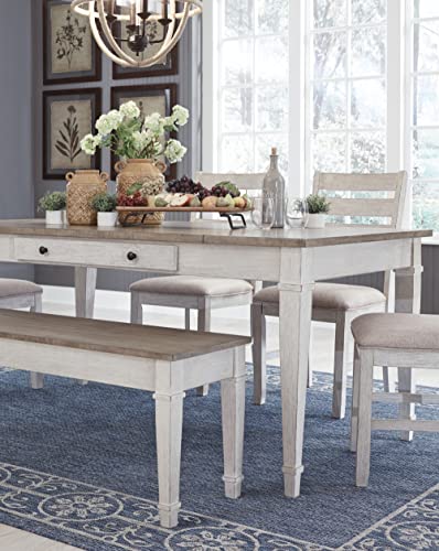 Signature Design by Ashley Skempton Farmhouse Rectangular Dining Room Table with Storage, White & Light Brown - WoodArtSupply