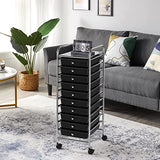 Yaheetech Rolling Cart Organizer Plastic Trolley with 10 Storage Drawers Utility Cart on Wheels Art Craft Organizer Ample Storage Space, Black Yaheetech