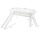 VINGLI Loft Bed with Slide, Twin, Space Saving Kids Low Loft Bed with Guardrail and Ladder, Pine Wood and Sturdy Bed Frame for Boys and Girls, White VINGLI