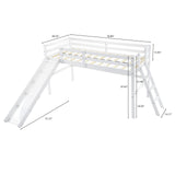 VINGLI 47 Inches Medium High Loft Bed with Slide, Space Saving Kids Low Loft Bed Twin Size with Guardrail and Flat Ladder, Pine Wood Bed Frame for Boys and Girls, Black VINGLI