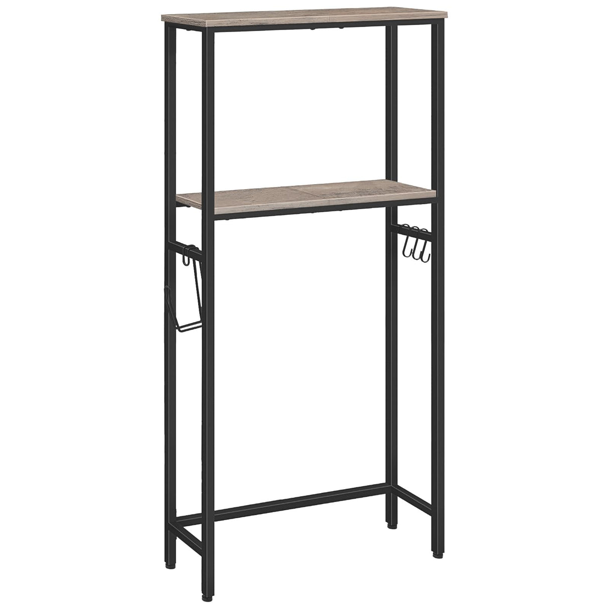 HOOBRO Over-The-Toilet Storage, 2-Tier Bathroom Organizer Over Toilet, Bathroom Shelves with Toilet Paper Holder and Hooks, Freestanding Storage Shelf, Space Saver, Greige and Black BG49TS01 HOOBRO