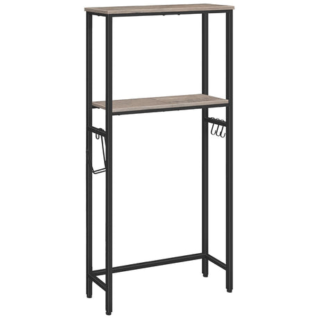 HOOBRO Over-The-Toilet Storage, 2-Tier Bathroom Organizer Over Toilet, Bathroom Shelves with Toilet Paper Holder and Hooks, Freestanding Storage Shelf, Space Saver, Greige and Black BG49TS01 HOOBRO