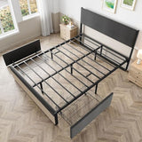 IDEALHOUSE Queen Bed Frame with Storage Drawers, Upholstered Platform Bed Frame with Metal Slats Support, Under Bed Storage Mattress Foundation, No Box Spring Needed, Noise Free, Easy Assembly IDEALHOUSE
