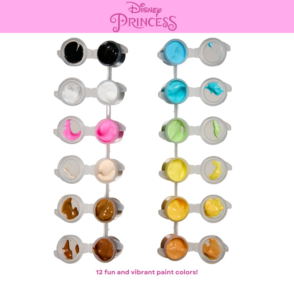 Disney Princess DIY Paint Your Own Figurines Arts and Crafts Set for Girls, Jumbo Figurines, Paint, Paint Brush, Glitter, and Gem Adhesives, Cinderella, Belle, Tiana, Jasmine, and Princess Castle Innovative Designs