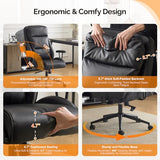 VINGLI Executive Ergonomic Office Chair with 100-130° Reclining, High-Back Desk Chair with Adjustable Base & Headrest Support & Wheels, Comfy Gaming Chair for Computer, Home Office, Pu-Leather, Black VINGLI