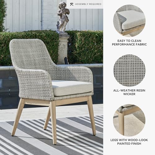 Signature Design by Ashley Seton Creek Cottage Weather Resistant Outdoor Dining Arm Chair with Cushion, Set of 2, Light Brown & Light Gray Signature Design by Ashley