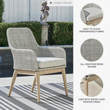 Signature Design by Ashley Seton Creek Cottage Weather Resistant Outdoor Dining Arm Chair with Cushion, Set of 2, Light Brown & Light Gray Signature Design by Ashley