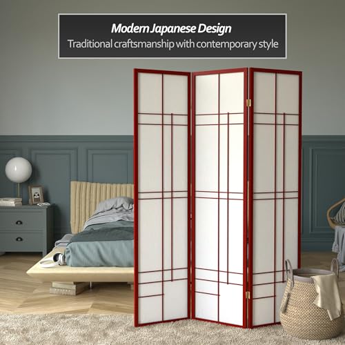 Red Lantern 6 ft. Tall Eudes Shoji Screen - Rosewood - 3 Panels Red Lantern