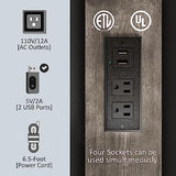 AMERLIFE Industrial Queen Size Bed Frame with Charging Station & 2-Tier Storage Headboard in Rustic Grey AMERLIFE