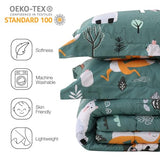 JSD Green Forest Animals Kids Comforter Set Twin Size, 2 Piece Woodland Printed Microfiber Bedding Set, Machine Washable JSD