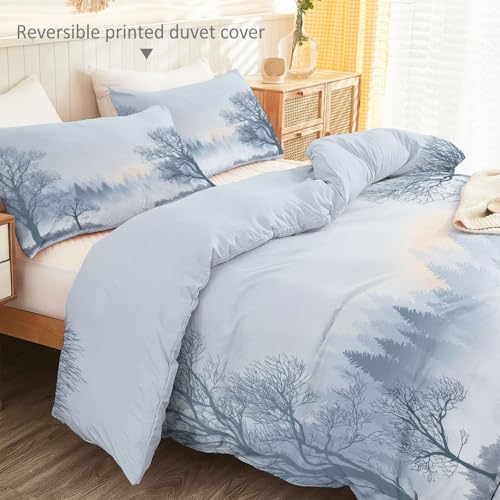 Duvet Cover Single 61" x 79" Size - Reversible Minimalist Winter Landscape Duvet Cover Set for Kids and Adults with Zipper Closure, 3 Pieces Grey Bedding Set with 2 Pillow Shams Generic