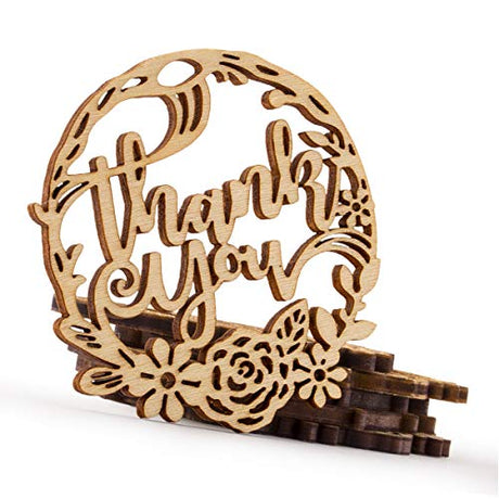 Summer-Ray 50pcs Wooden Laser Cut Thank You Floral Wedding Birthday Party Rustic Favor Gift Tags Summer-Ray.com
