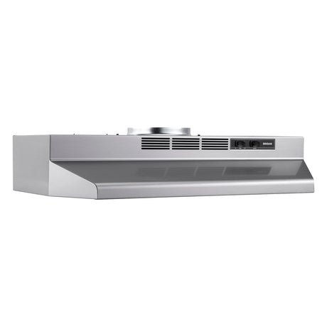 Broan-NuTone F4030SF Inch Fingerprint Resistant, 30", Stainless Finish with PrintGuard Convertible Under-Cabinet Range Hood 230 Max Blower CFM Broan-NuTone