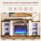 oneinmil 70" Fireplace TV Stand, Electric Fireplace with Mantel, Modern Entertainment Center with Open Storage, Remote Control, Adjustable Flame, Fire Place TV Stand for Living Room, Bedroom Oneinmil