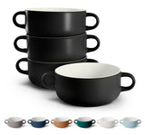 Kook Soup Crocks, Ceramic Bowls, Broil, Oven, Microwave and Dishwasher Safe, with Handles, For Casserole, Pasta, Cereal, 18 oz, Set of 4 (Black) KooK