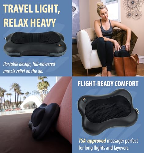 Zyllion Shiatsu Back and Neck Massager with Heat - 3D Electric Kneading Deep Tissue Massage Pillow for Muscle Pain Relief, Black, ZMA-13 Zyllion