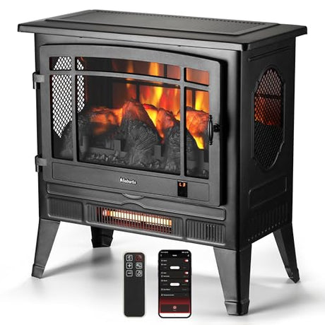 TURBRO Suburbs 25" WiFi Electric Fireplace Infrared Heater with Crackling Sound, Freestanding Fireplace Stove with Adjustable Flame Effects, Overheating Protection, Timer, Remote Control 1400W TURBRO