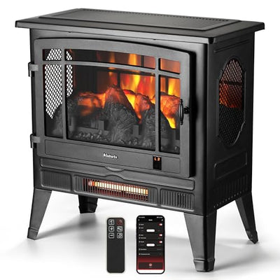 TURBRO Suburbs 25" WiFi Electric Fireplace Infrared Heater with Crackling Sound, Freestanding Fireplace Stove with Adjustable Flame Effects, Overheating Protection, Timer, Remote Control 1400W