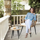 WenHaus 3 Piece Patio Bistro Sets, Outdoor Wicker Furniture Set, All-Weather Rattan Chairs Conversation Set with Cushions Round Table for Garden,Balcony,Backyard,Porch,Deck-Beige WenHaus