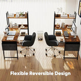 DUMOS L Shaped Desk Corner Computer Table 47 Inch, L-Shaped Gaming Desks with Storage Shelf Reversible, Wood Tables with Side Bag Adjustable Feet for 2 Monitors Small Space Home Office Bedroom, Brown DUMOS
