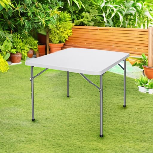 ZenStyle 3 ft Indoor Outdoor Heavy Duty Portable Plastic Folding Table, Square Card Table Utility Desk Game Table for Puzzles Crafting Picnic Camping Dining Party, White ZenStyle