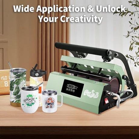 CoolSub Tumbler Heat Press Machine, Mug Press Machine for 30oz 20oz, Sublimation Blank Skinny Tumbler Glass Jar Can 11-16oz Mugs, Heat Transfer Print for Sublimation Tumblers, Cups, Mugs Green CoolSub