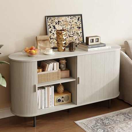 ONBRILL 55" Sideboard Buffet Cabinet with Storage, Storage Cabinet with Sliding Door & Adjustable Shelf, Modern Accent Coffee Bar Console Table for Kitchen, Entryway, Natural White ONBRILL