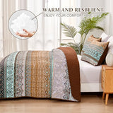 WONGS BEDDING Boho Fall Quilt Set Twin, Brown Bohemian Quilt Bedding Set, Ultra Soft Lightweight Bedspread for All Season Reversible Microfiber Coverlet Bedding Set 68"x86"(3 Pieces) WONGS BEDDING