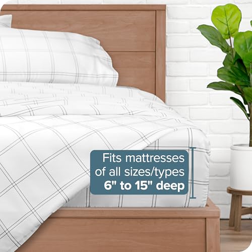 Bare Home Full Sheet Set - Luxury 1800 Ultra- Soft Double Brushed Microfiber - Deep Pockets - Easy Fit - 4 Piece Bedding Sheet Set (Full, Modern Plaid - White/Grey) Bare Home