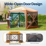 VIVOHOME 10x10ft Pop-Up Gazebo Screen Tent, 6-Sided Instant Outdoor Canopy Shelter with Large Main Door, Wind Panels, and Screens for Outdoor Parties, Camping, Lawn and Backyard VIVOHOME