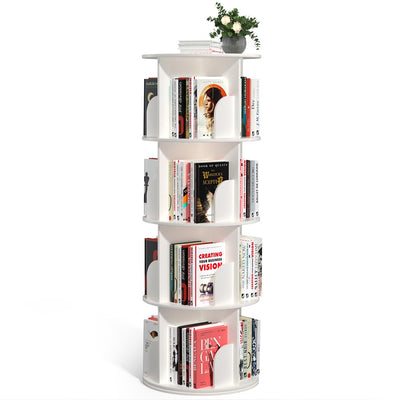 Nidouillet Rotating Bookshelf, 4 Tier Spinning Bookcase Tower Lazy Susan, Revolving 360 Book Shelf Storage Round Organizer, Vertical Rotate Turning Corner Book Case for Small Space, White