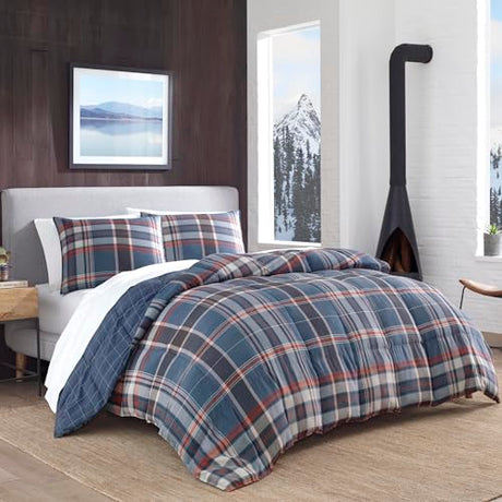 Eddie Bauer - Queen Comforter Set, Reversible Down Alt Bedding with Matching Shams, Home Decor for Colder Months (Shasta Lake Navy, Queen) Eddie Bauer