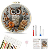 Huacan Embroidery Kit for Beginners Adults Includes Stamped Owl Pattern, Hoop, Color Threads,Tools,Easy to Follow Instruction