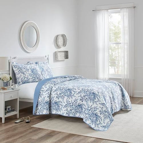 Laura Ashley Home - Bedford Collection - Luxury Premium Ultra Soft Quilt Set, Comfortable & Stylish, All Season Bedding, King, Delft Laura Ashley