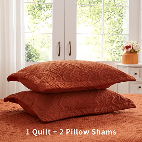 LEAONME Quilt Set King Size 3 Pieces, Lightweight Burnt Orange/Rust Bedspread-98''x106'', Soft Microfiber Summer Quilt, Luxurious Warm Coverlet Set for All Seasons (Includes 1 Quilt, 2 Shams) LEAONME