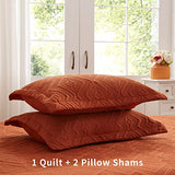 LEAONME Full/Queen Quilt Set 3 Pieces, Lightweight Burnt Orange/Rust Bedspread-90''x98'', Soft Microfiber Summer Quilt, Luxurious Warm Coverlet Set for All Seasons (Includes 1 Quilt, 2 Shams) LEAONME