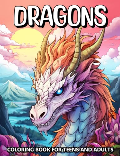 Dragons: Coloring Book for Teen and Adults: Epic Fantasy Dragon Pages | Stress Relief and Relaxation Activity Book WoodArtSupply