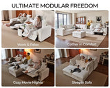 Bedeep Oversized Modular Sectional Sofa with Double Power Recliner, Cloud Reclining Couch with Headrest, Storage Drawer Charging Cup Holders, Deep L-Shaped 6 Seater with Corner, Chenille, White
