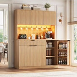 Jocoevol Fluted Kitchen Pantry Storage Cabinet with Charging Station/LED Light/Doors/Shelves, 71'' Tall Kitchen Food Hutch with Microwave Stand for Dining Room Living Room (Natural, 41 * 15.7 * 71) Jocoevol