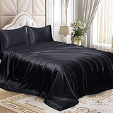 Homiest Black Satin King Flat Sheet, Silky Bedding Top Sheet for King Mattress, Luxury & Ultra Soft Single Bed Sheet Sold Separately Homiest