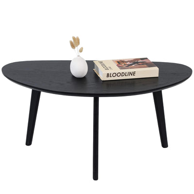 FIRMINANA Small Black Oval Coffee Table for Small Space , Simple Modern Center Table with OAK Wood Legs-Black-18.9" D x 33.47" W x 15.75" H