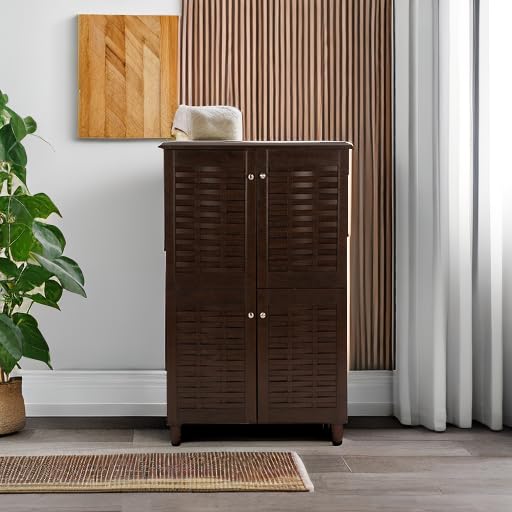 Wholesale Interiors Baxton Studio Winda Modern and Contemporary 4-Door Dark Brown Wooden Entryway Shoes Storage Cabinet - WoodArtSupply