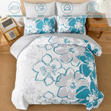 Anibedding Teal Floral Comforter Set Queen Size 7 Piece, Teal Blue Flower Bed in a Bag, Elegant Botanical Floral Comforter Soft Microfiber Complete Bedding Set for All Season, (Teal, 90"x90") Anibedding