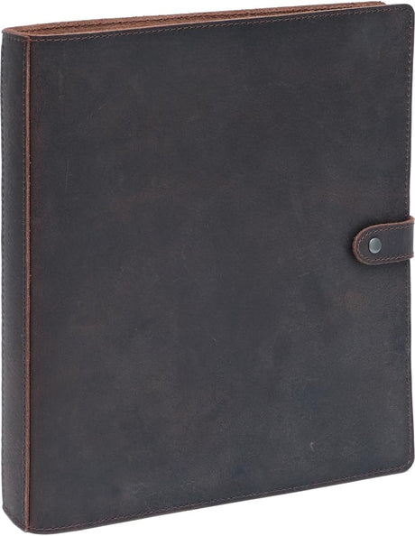 Fan&Ran Leather 3 Ring Binder, 1" Round Rings for 8.5"x11" Paper and Sheet Protectors, Interior Pockets & Snap Closure, Letter Size, Vintage Brown Fan&Ran